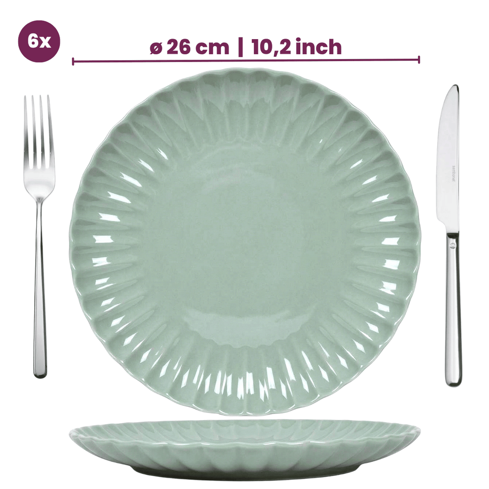 Service de vaisselle Cookinglife Cardida Vert 18 pièces / 6 personnes - 6 assiettes plates, 6 assiettes à dessert et 6 bols