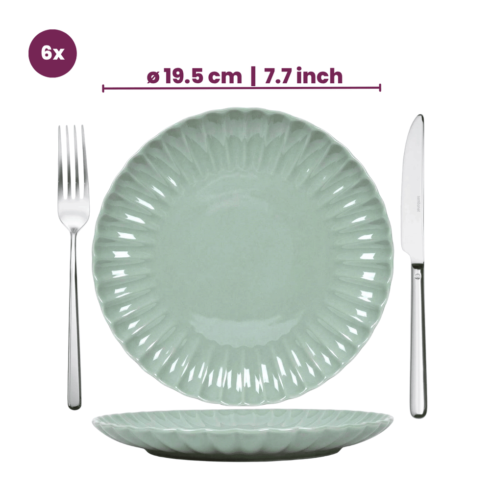 Service de vaisselle Cookinglife Cardida Vert 18 pièces / 6 personnes - 6 assiettes plates, 6 assiettes à dessert et 6 bols