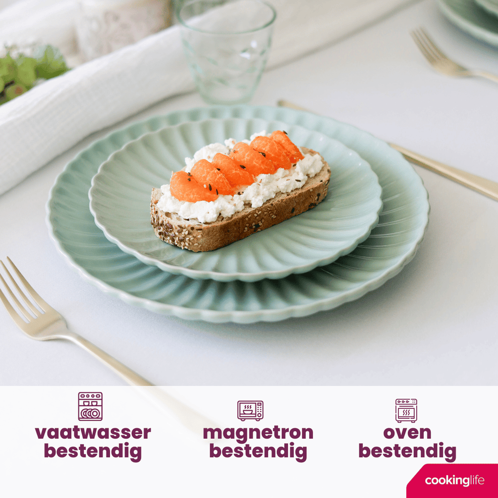 Service de vaisselle Cookinglife Cardida Vert 18 pièces / 6 personnes - 6 assiettes plates, 6 assiettes à dessert et 6 bols