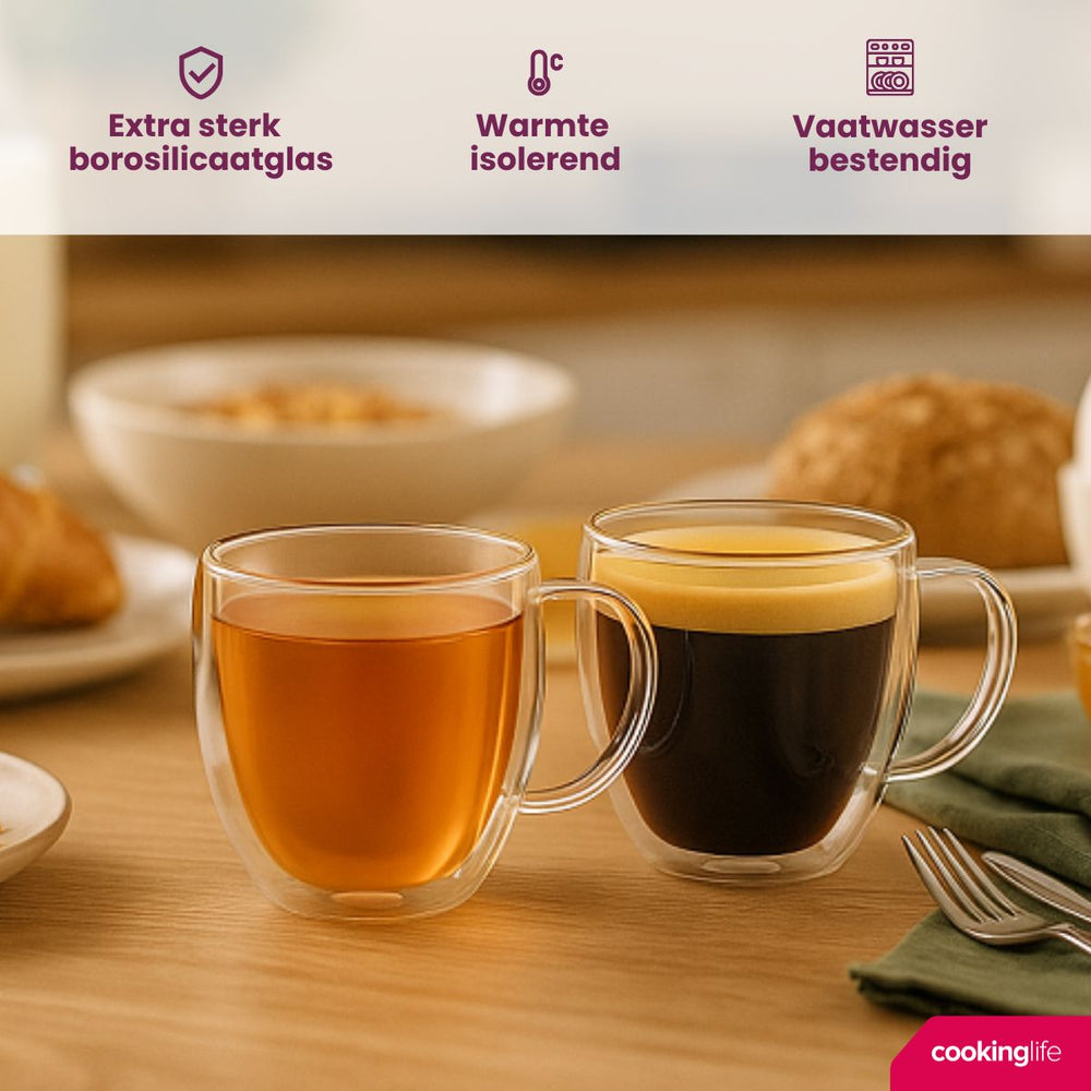 Set de verres à café Cookinglife - Verres double paroi - 280 ml - 2 pièces