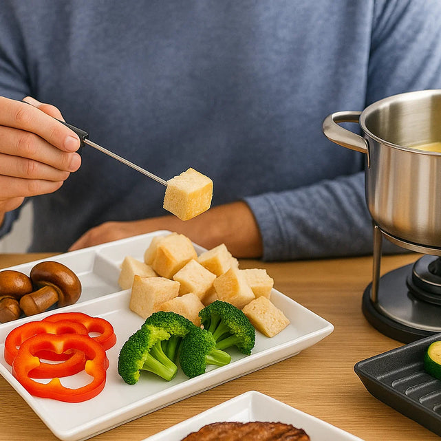 Où placer la viande crue, l'huile et les sauces sur la table ?