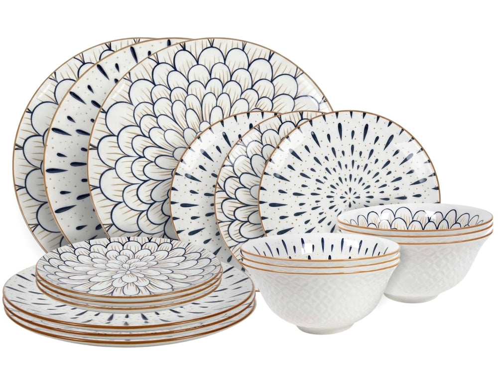 Ensemble de vaisselle Cookinglife Noria 18 pièces / 6 personnes - 6 assiettes à dîner, 6 assiettes à petit-déjeuner et 6 bols