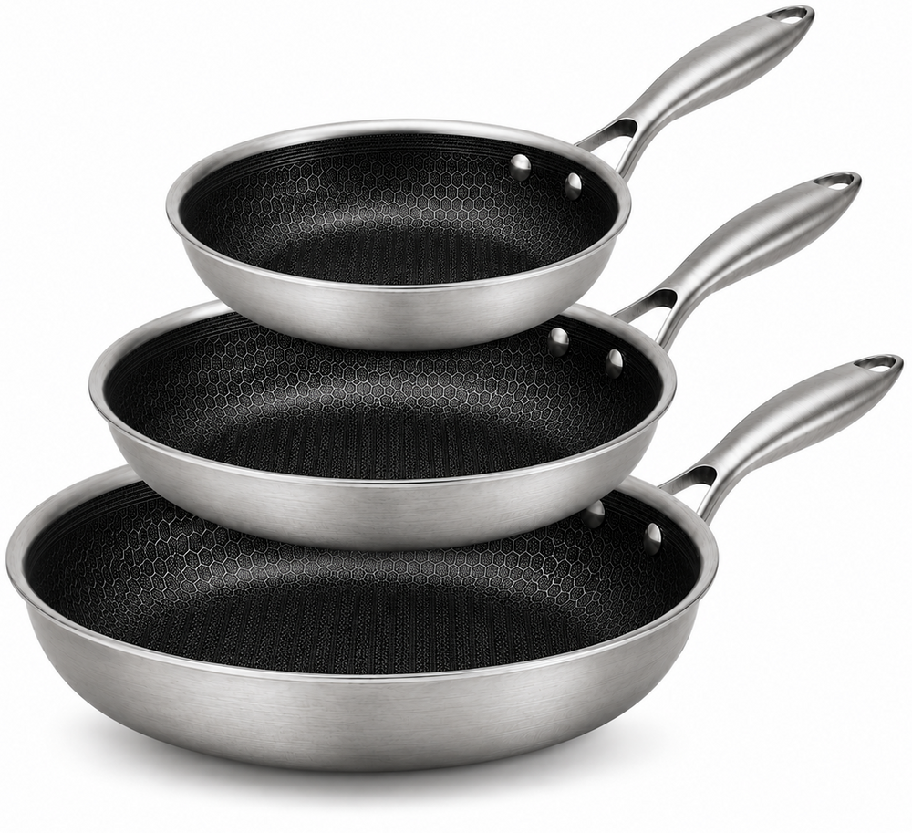 Batterie de cuisine Poêle Cookinglife HexaCook Hybride 3 pièces - ø 20, 24 & 28 cm - ANTI-ADHÉSIF - compatible avec toutes les sources de chaleur - revêtement antiadhésif en céramique