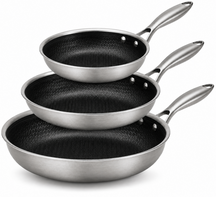 Batterie de cuisine Poêle Cookinglife HexaCook Hybride 3 pièces - ø 20, 24 & 28 cm - ANTI-ADHÉSIF - compatible avec toutes les sources de chaleur - revêtement antiadhésif en céramique