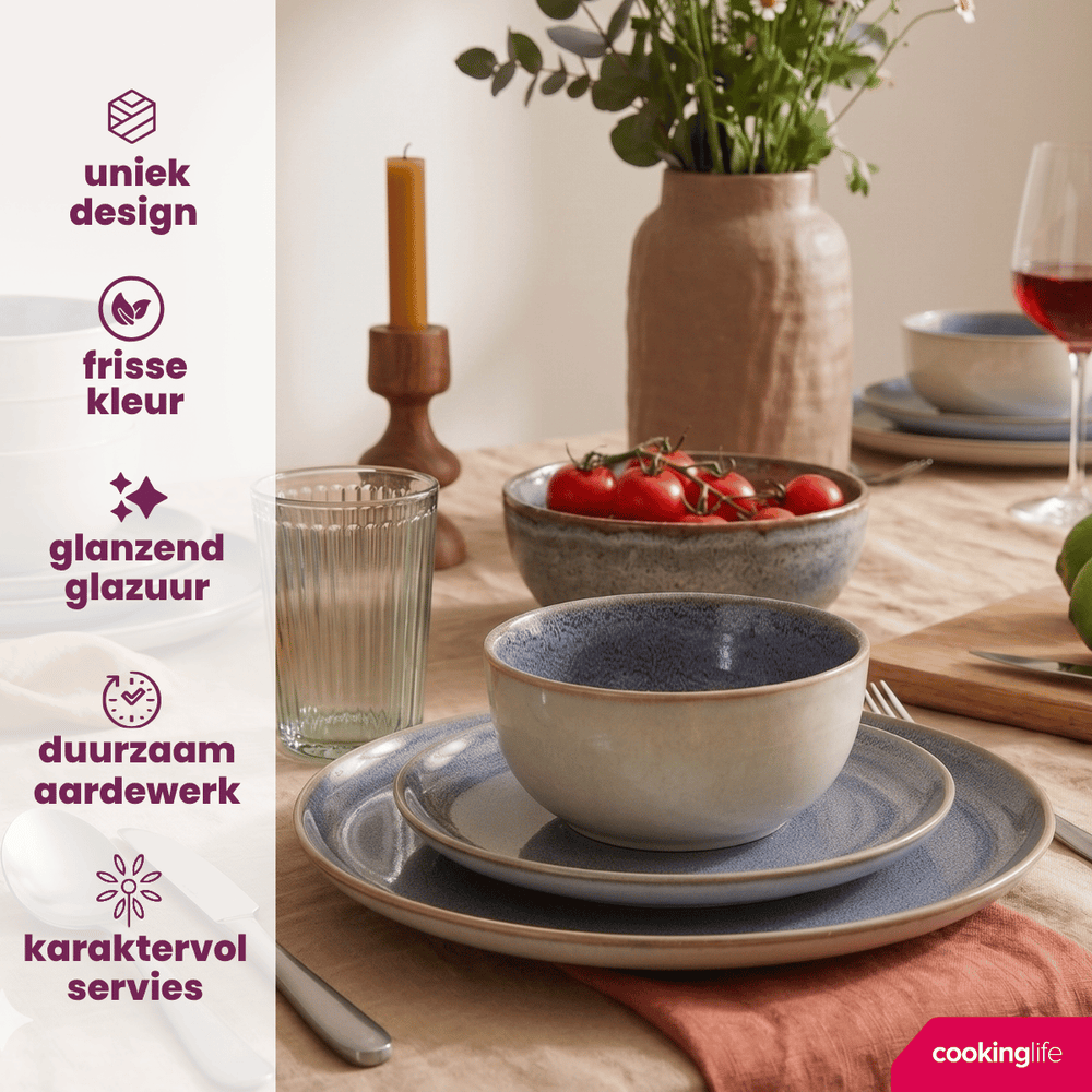 Ensemble de vaisselle Cookinglife - Serviesset 4 personnes - Serene - 12 pièces
