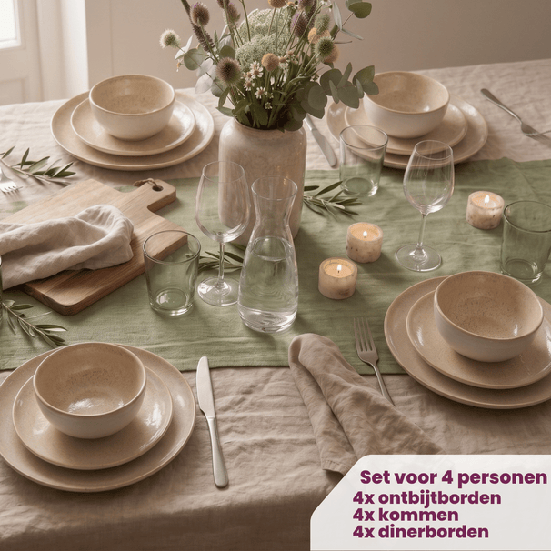 Service de table 12 pièces Cookinglife Serene Sand / 4 personnes - 4 assiettes plates, 4 assiettes à dessert et 4 bols