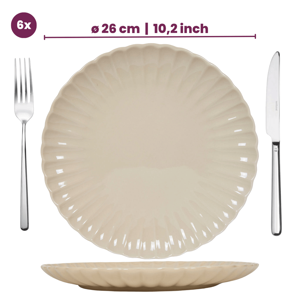 Service de vaisselle Cardida Cookinglife Beige 18 pièces / 6 personnes - 6 assiettes plates, 6 assiettes à dessert et 6 bols