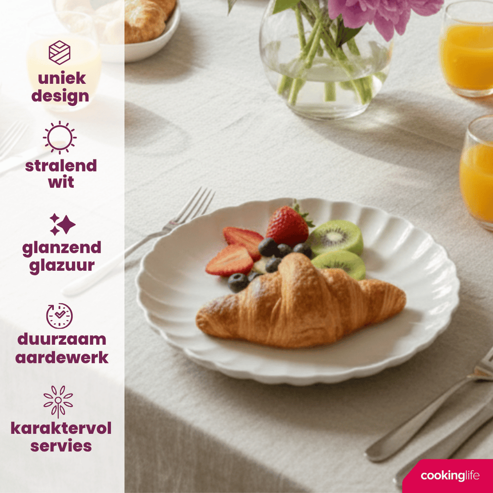 Assiettes à déjeuner / à dessert Cookinglife Cardida Off White ø 19,5 cm - 6 pièces