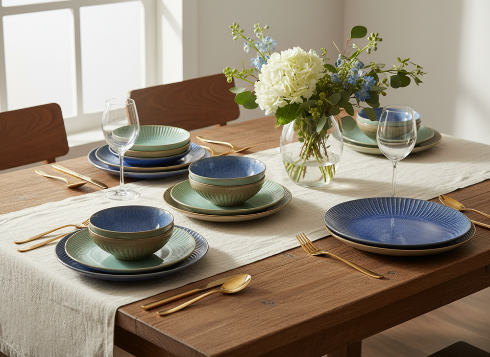 Set de vaisselle Cookinglife - Assiettes et bols - Aqua Maris - 18 pièces