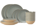 Service de table Costa Nova Arenito Sage Green 18 pièces / 6 personnes - 6 assiettes à dîner, 6 assiettes à petit-déjeuner & 6 bols