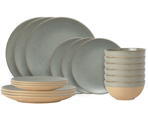 Service de table Costa Nova Arenito Sage Green 18 pièces / 6 personnes - 6 assiettes à dîner, 6 assiettes à petit-déjeuner & 6 bols