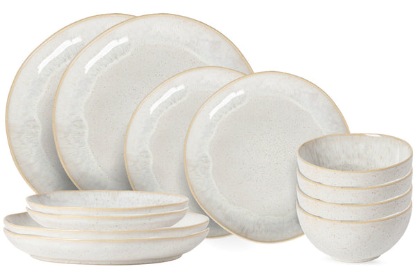 Service de table Costa Nova Casafina Eivissa Sand Beige 12 pièces / 4 personnes - 4 assiettes plates, 4 assiettes à dessert et 4 bols