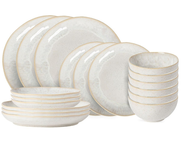 Service de table Costa Nova Casafina Eivissa Sand Beige 18 pièces / 6 personnes - 6 assiettes à dîner, 6 assiettes à petit-déjeuner & 6 bols