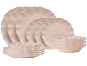 Service de table Costa Nova Rosa Rosé Pink 18 pièces / 6 personnes - 6 assiettes à dîner, 6 assiettes à petit-déjeuner & 6 assiettes creuses