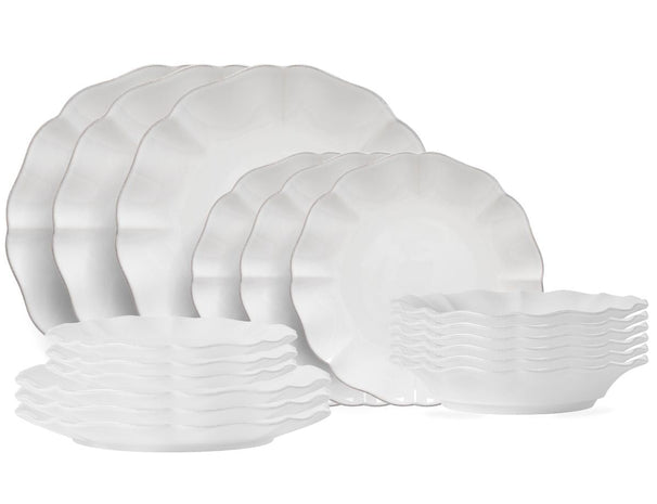 Service de table Costa Nova Rosa White 18 pièces / 6 personnes - 6 assiettes à dîner, 6 assiettes à petit-déjeuner & 6 assiettes creuses