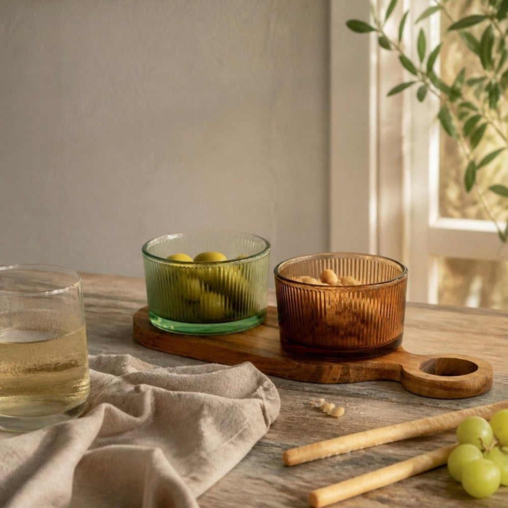 Cosy & Trendy Planche à apéritif avec bols en verre Soluna 3 pièces - Bois d'acacia - 27,5 x 10 cm