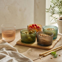 Cosy & Trendy Planche à apéritif avec bols en verre Soluna 5 pièces - Bois d'acacia - 20 x 20 cm