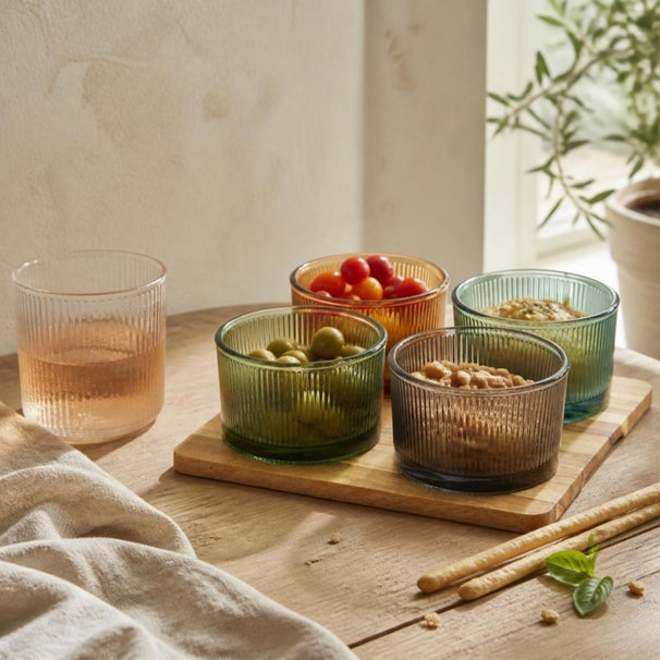 Cosy & Trendy Planche à apéritif avec bols en verre Soluna 5 pièces - Bois d'acacia - 20 x 20 cm