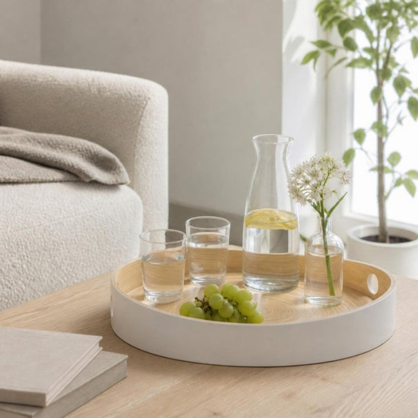 Cosy & Trendy Plateau Rond - Blanc / Bambou - ø 32,5 cm