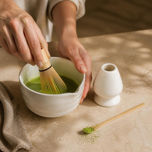 Cosy & Trendy Set de matcha - Porcelaine & Bambou - 4 pièces