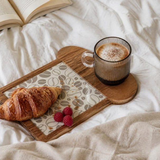 Cosy & Trendy Planche à petit-déjeuner avec verre à café - Bois d'acacia - 24,5 x 22,5 cm