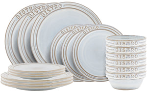 Service de table Cosy & Trendy Bistro Vintage White 18 pièces / 6 personnes - 6 assiettes à dîner, 6 assiettes à petit-déjeuner & 6 bols