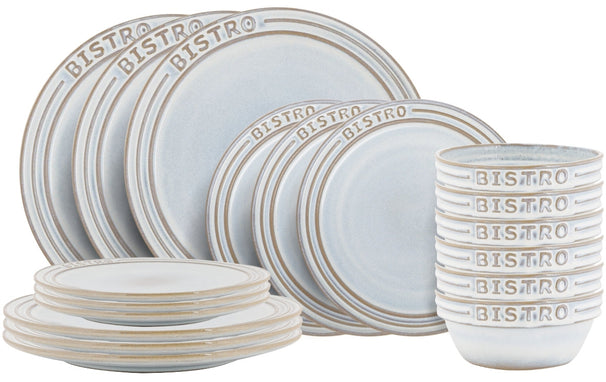 Service de table Cosy & Trendy Bistro Vintage White 18 pièces / 6 personnes - 6 assiettes à dîner, 6 assiettes à petit-déjeuner & 6 bols