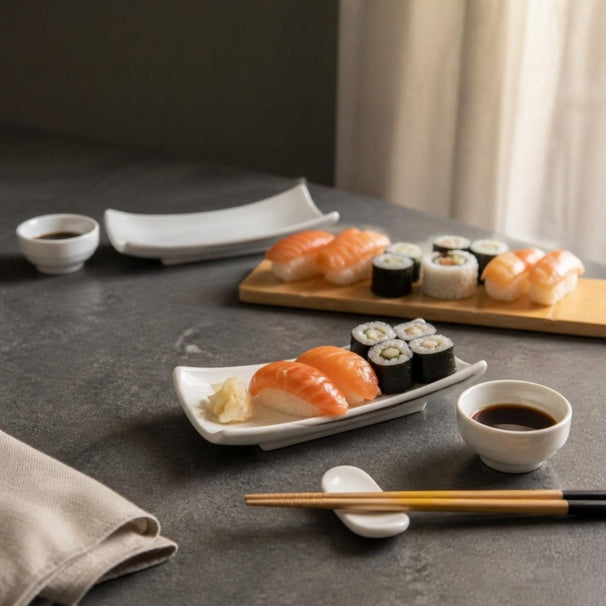 Cosy & Trendy Set de Sushi pour 2 Personnes - Porcelaine & Bambou - 9 pièces