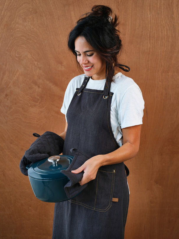 Tablier de cuisine Cosy & Trendy - En coton - D'nim - Bleu foncé - 1 pièce