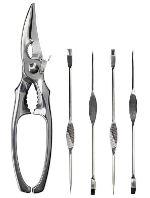 Crafts La Marée Set de homard Inox 5 pièces - Pince à homard & Fourchettes à homard