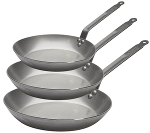 Ensemble de poêles De Buyer Lyonnaise Carbone Plus 3 pièces - Acier au carbone - ø 20, 24 & 28 cm - sans revêtement antiadhésif