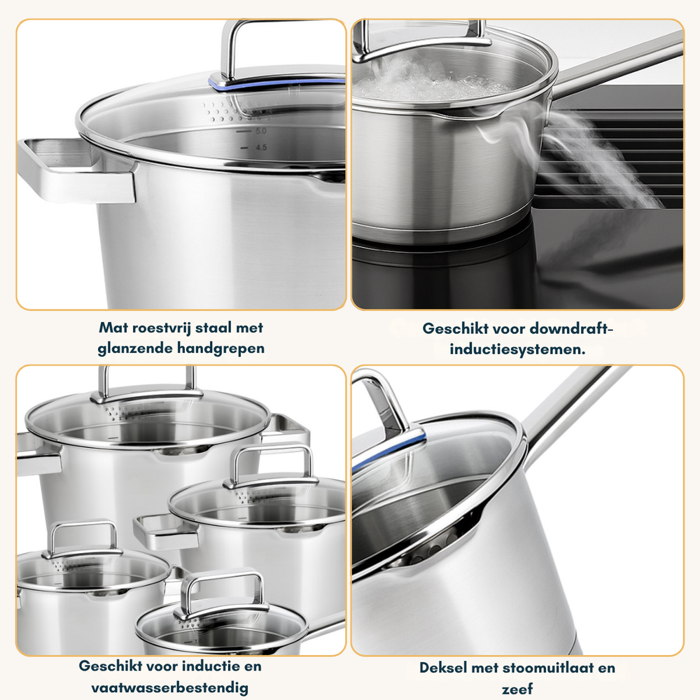 Set de casseroles Sola - Casseroles en inox - Diamond - Ø16-24 cm - 5 pièces