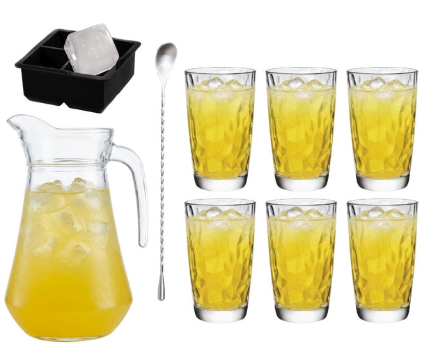Set à cocktail Yellow Peter - Carafe 1,6 L avec 6 Verres Long Drink 470 ml, Cuillère à cocktail & Moule à glaçons
