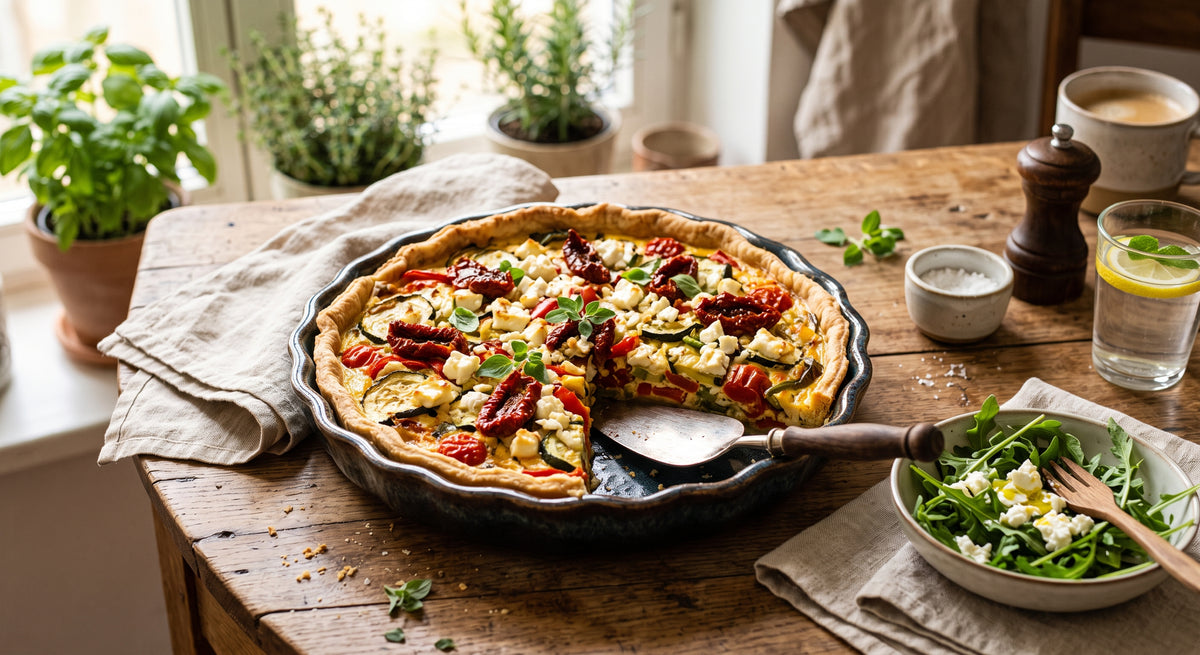 Une quiche savoureuse, pleine de couleurs, de saveurs et de fromage doux.