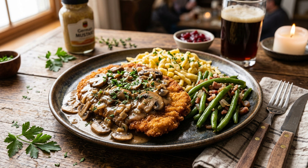 Schnitzel croustillant avec une sauce aux champignons riche et savoureuse