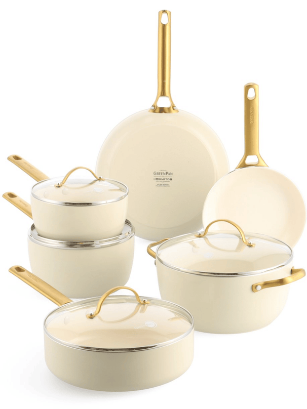 Ensemble de Casseroles GreenPan Padova Reserve Crème Blanche 6 pièces - Revêtement Antiadhésif en Céramique - Casserole ø 24 cm, Casserole à Lait ø 18, 20 cm, Poêle ø 20, 28 cm & Poêle Sauté ø 24 cm