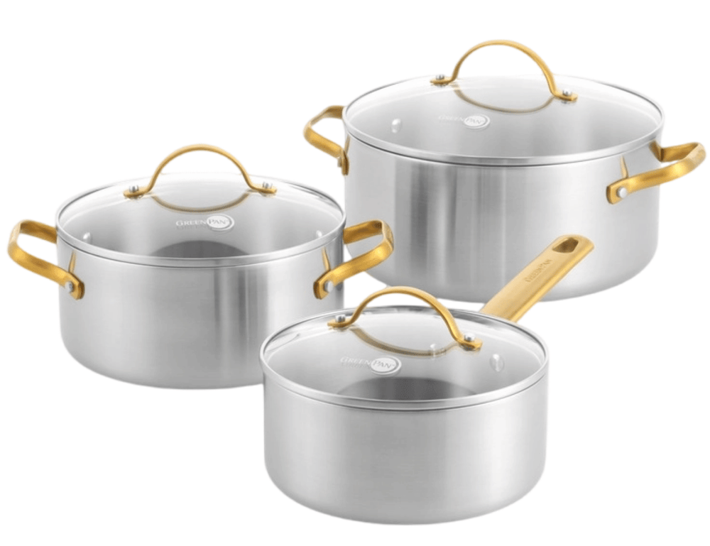 Ensemble de casseroles GreenPan Padova Reserve 5 pièces - Triply - Casserole ø 20, 24 cm, Casserole ø 18 cm & Poêle ø 20 & 28 cm