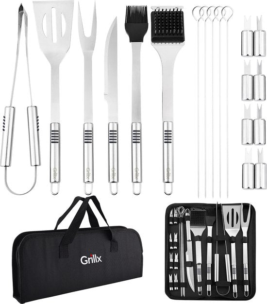 Set d'outils de barbecue GrillX - Accessoires barbecue - GrillX BBQ - 19 pièces