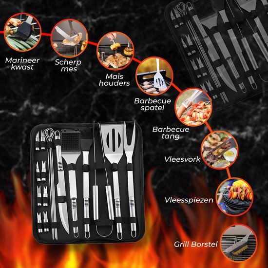 Set d'outils de barbecue GrillX - Accessoires barbecue - GrillX BBQ - 19 pièces