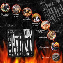 Set d'outils de barbecue GrillX - Accessoires barbecue - GrillX BBQ - 19 pièces