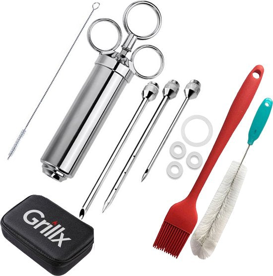 Set d'injecteurs GrillX - Injecteur a viande - GrillX BBQ - en inox - 14 pièces