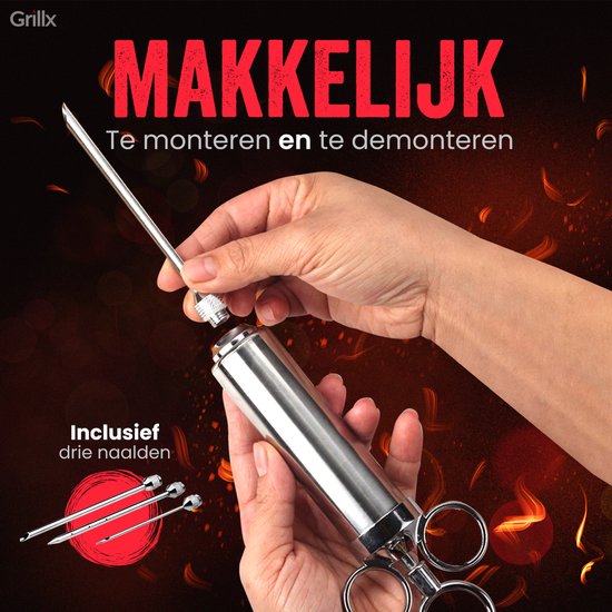 Set d'injecteurs GrillX - Injecteur a viande - GrillX BBQ - en inox - 14 pièces