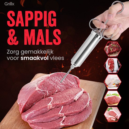 Set d'injecteurs GrillX - Injecteur a viande - GrillX BBQ - en inox - 14 pièces