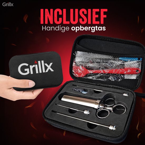 Set d'injecteurs GrillX - Injecteur a viande - GrillX BBQ - en inox - 14 pièces