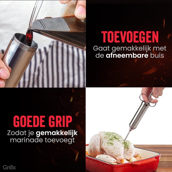 Set d'injecteurs GrillX - Injecteur a viande - GrillX BBQ - en inox - 14 pièces