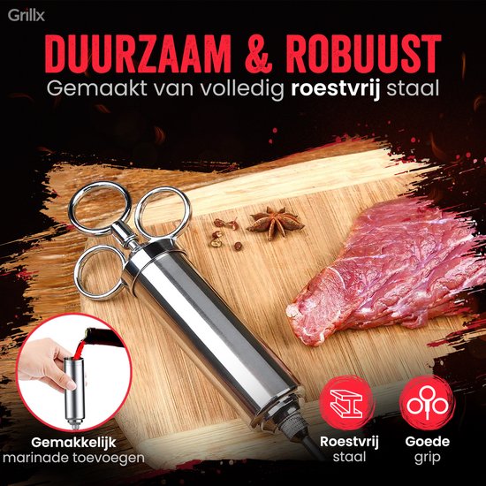 Set d'injecteurs GrillX - Injecteur a viande - GrillX BBQ - en inox - 14 pièces