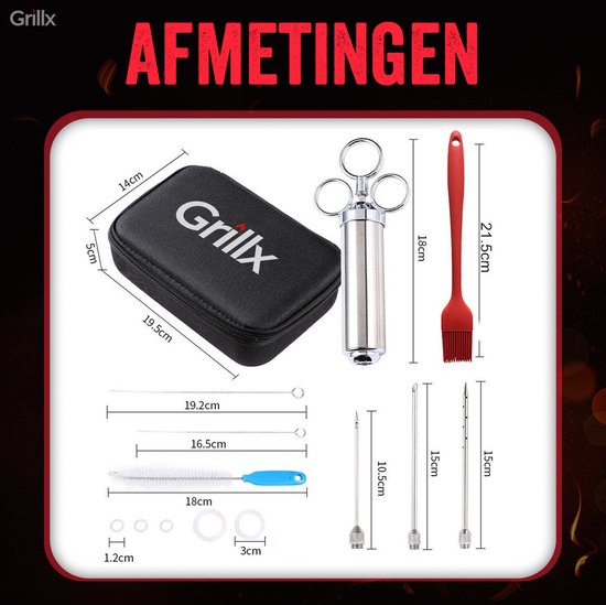 Set d'injecteurs GrillX - Injecteur a viande - GrillX BBQ - en inox - 14 pièces