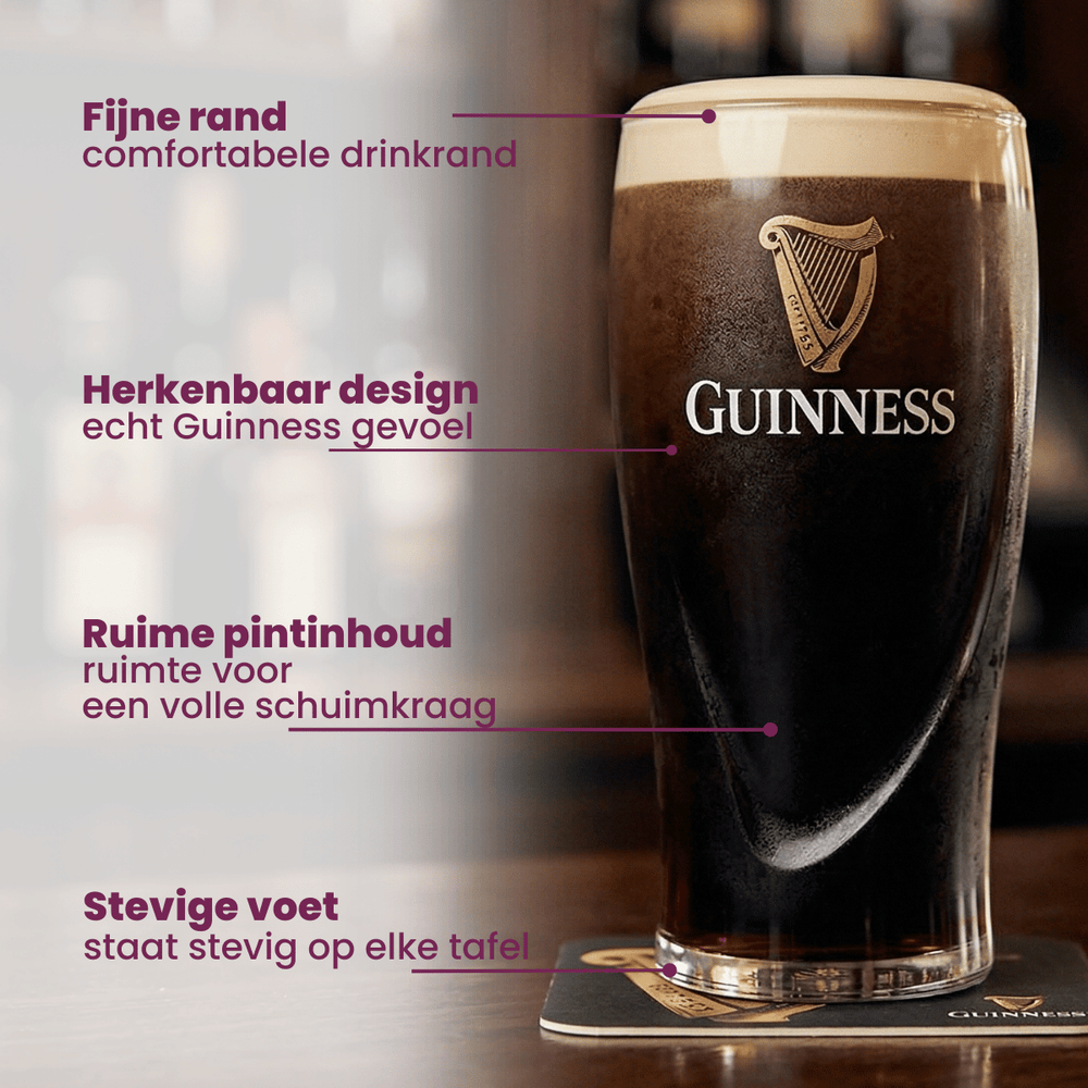 Ensemble de verres a bière Guinness - Verres pint - En verre - 500 ml - 6 pièces