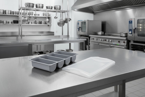 Plateau à couverts Hendi - 4 compartiments - Gris - GN 1/1 - en plastique