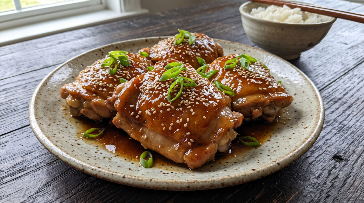 Hauts de cuisse de poulet juteux avec umami, gingembre et glaçage au sésame